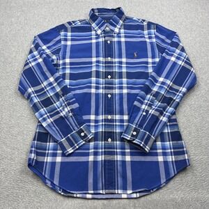 Ralph Lauren Shirt Mens Large Blue Plaid Long Sleeve Flesh Pony Logo Button Up